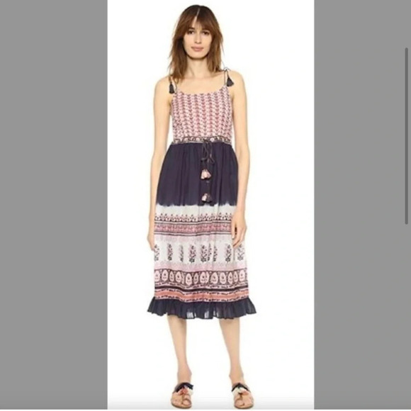 ULLA JOHNSON Beverly Indian Floral Cotton Voile Midi Dress Size‎ 4 Indigo Boho - Picture 5 of 12